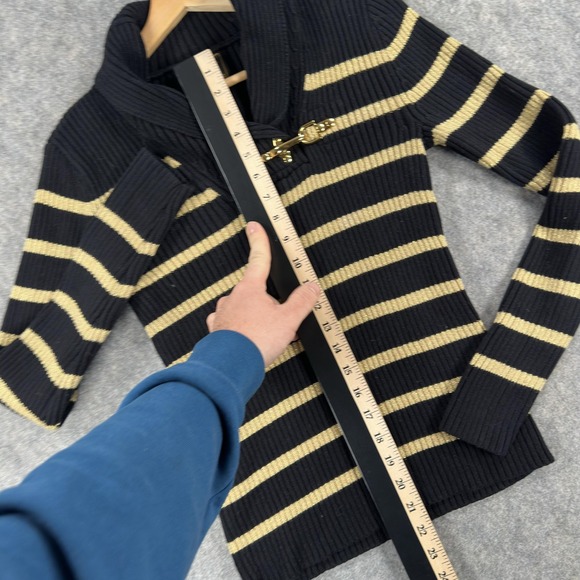 Ralph Lauren Black Label Sweater Womens Small Stripe Shawl Collar Buckle Toggle - Picture 5 of 13